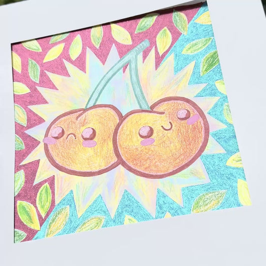 "Tragedy and Comedy Cherries" Mixed Media Original Artwork