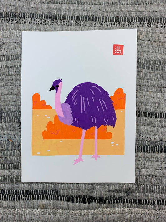 Original artwork of a large flightless bird called a Rhea.