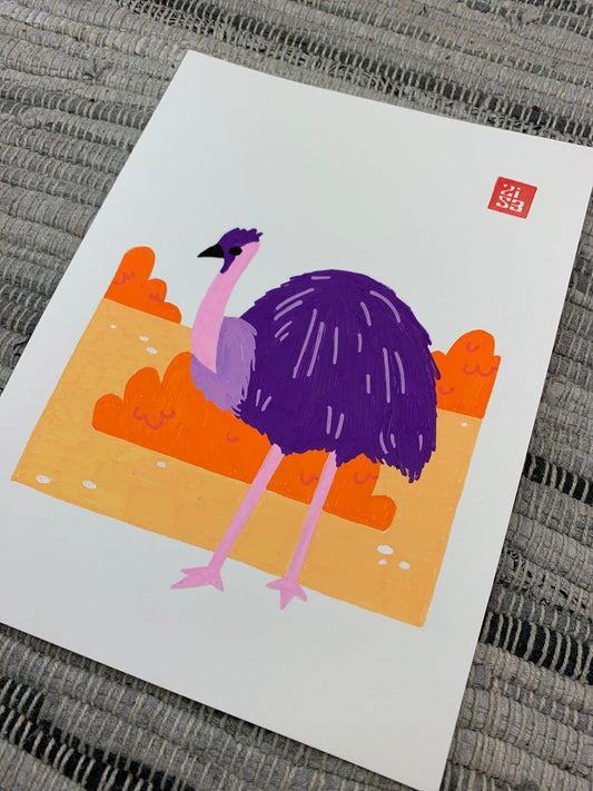 Original artwork of a large flightless bird called a Rhea.