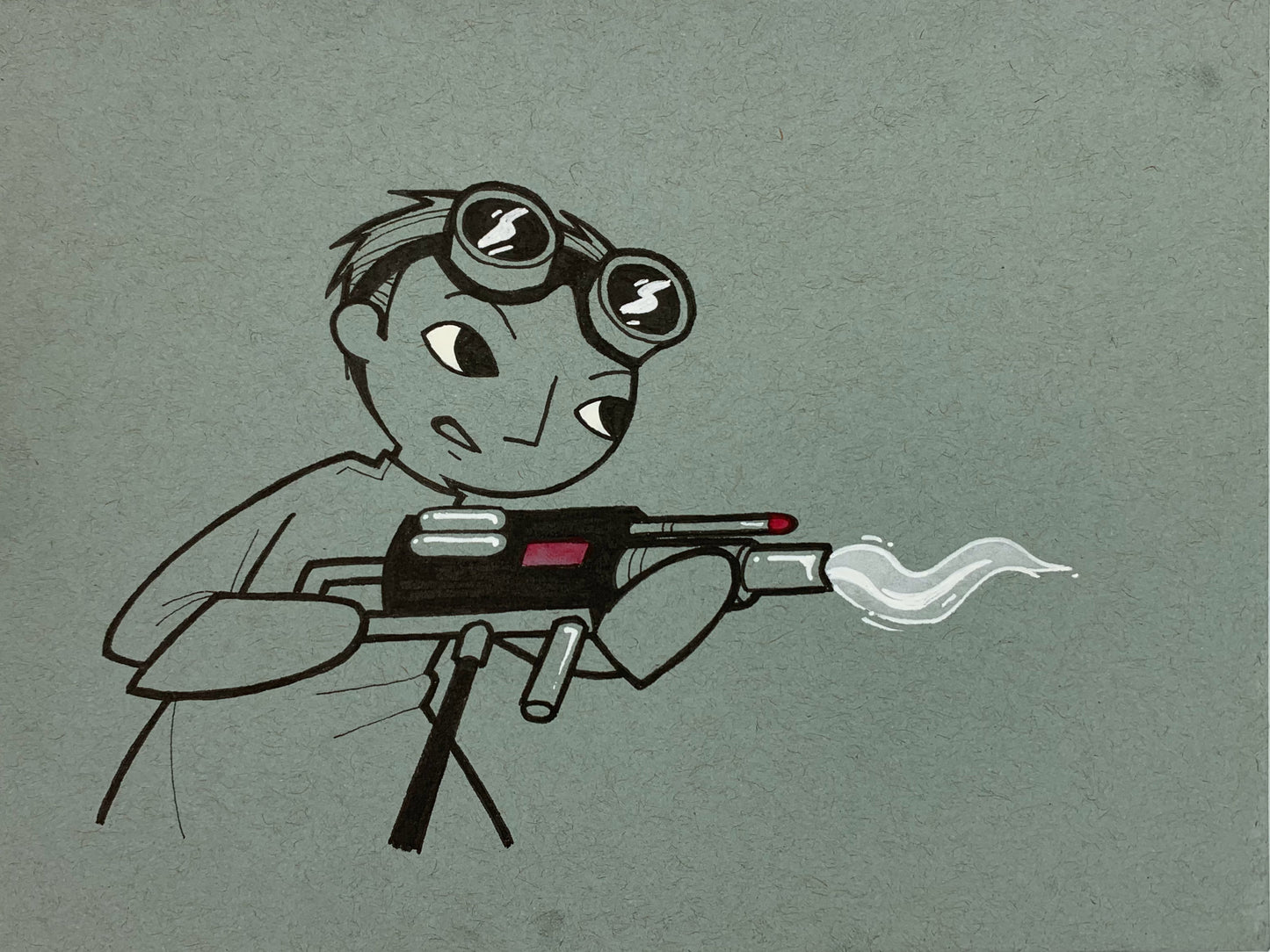 Fan art style illustration of Neil Patrick Harris as Dr. Horrible holding a freeze ray. Made using ink, watercolor, and gouache.