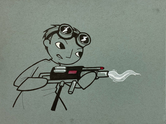 Fan art style illustration of Neil Patrick Harris as Dr. Horrible holding a freeze ray. Made using ink, watercolor, and gouache.