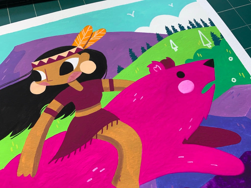 "Bear Rider" Original Artwork | Gouache Painting