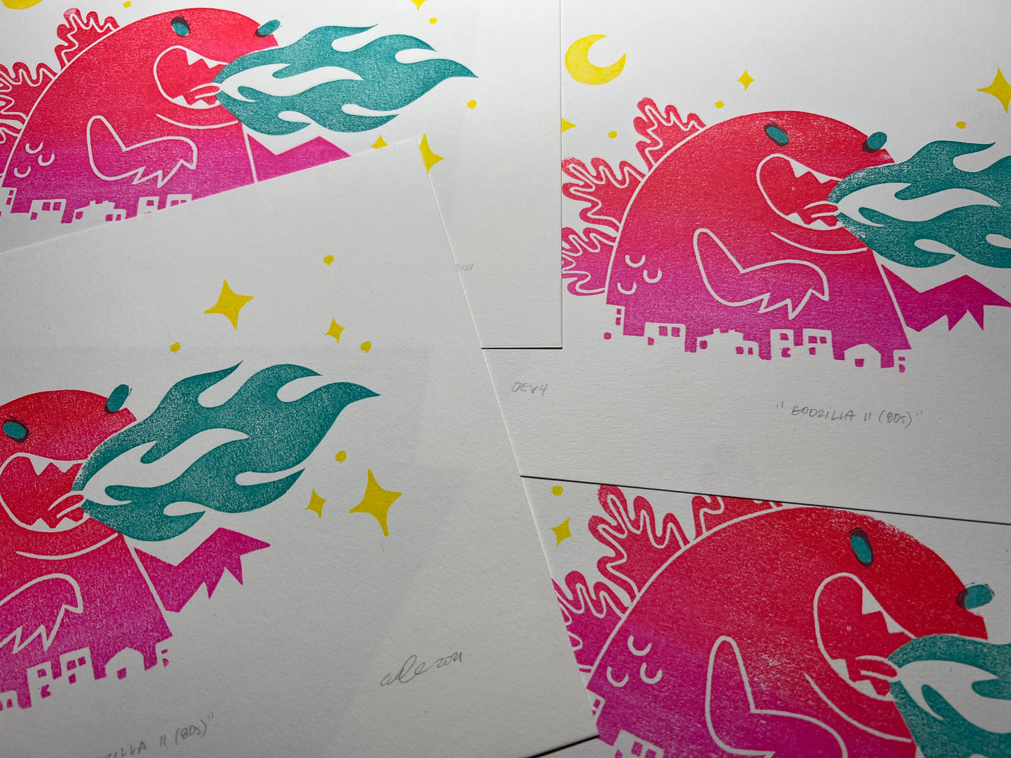 "Godzilla II (80's)" | Block Print