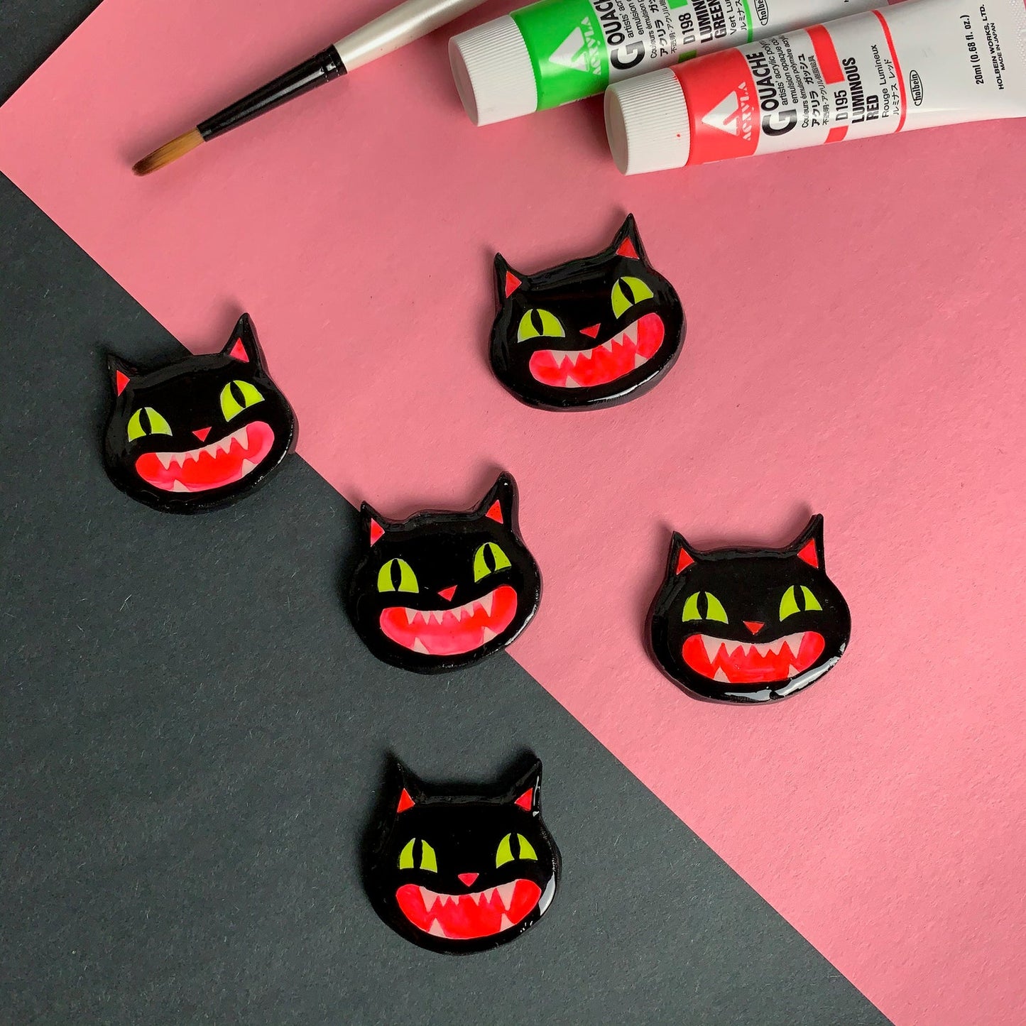 "Black Cat" Handmade Polymer Clay Pin/Magnet