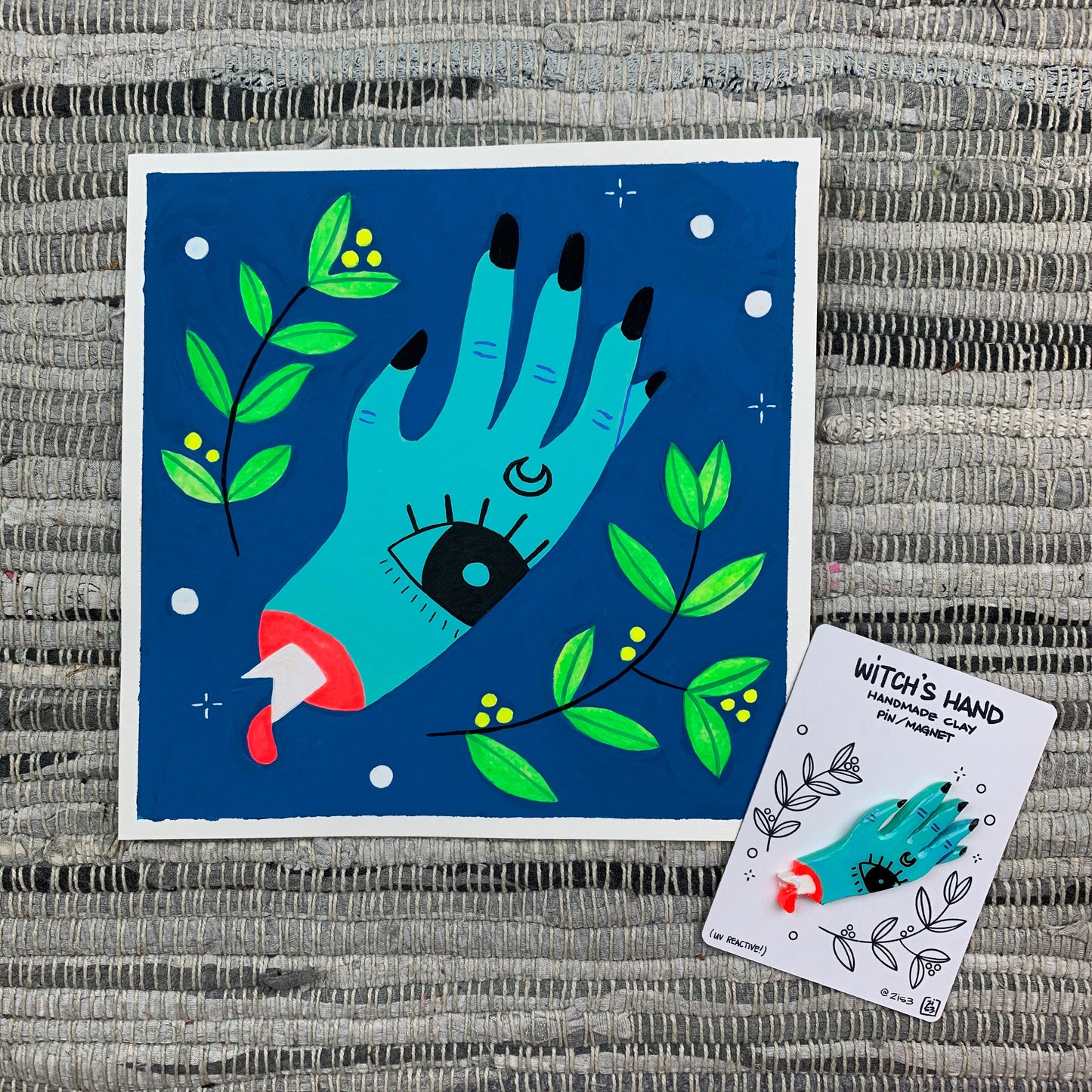 "Witch's Hand" Original Artwork | UV Reactive Gouache Painting