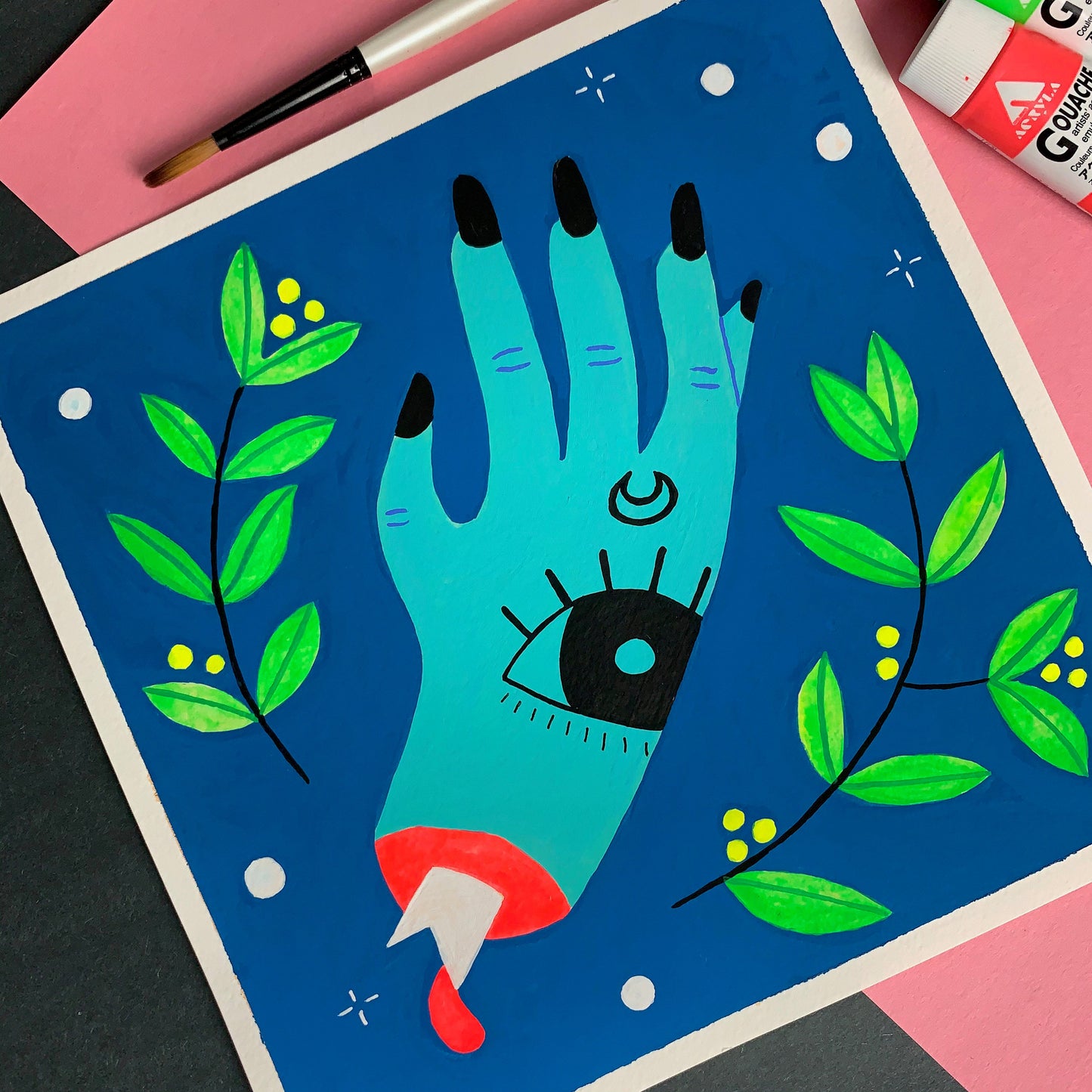 "Witch's Hand" Original Artwork | UV Reactive Gouache Painting