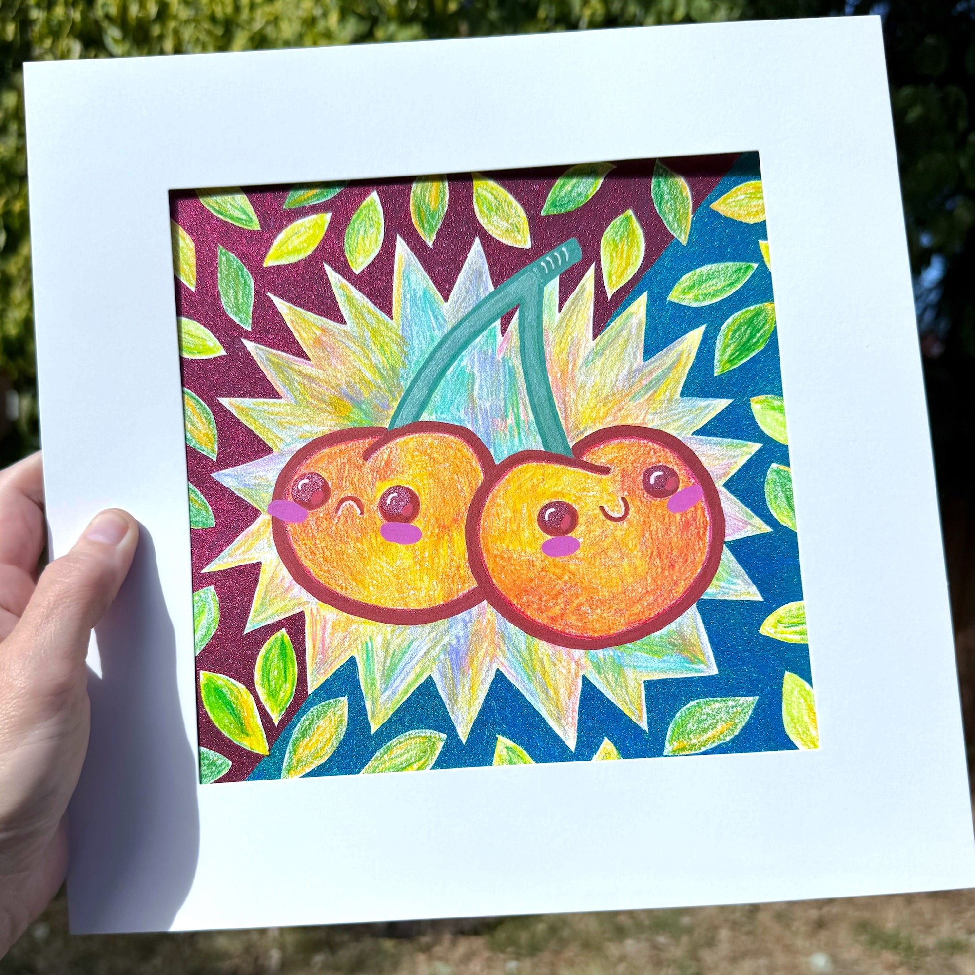 "Tragedy and Comedy Cherries" Mixed Media Original Artwork