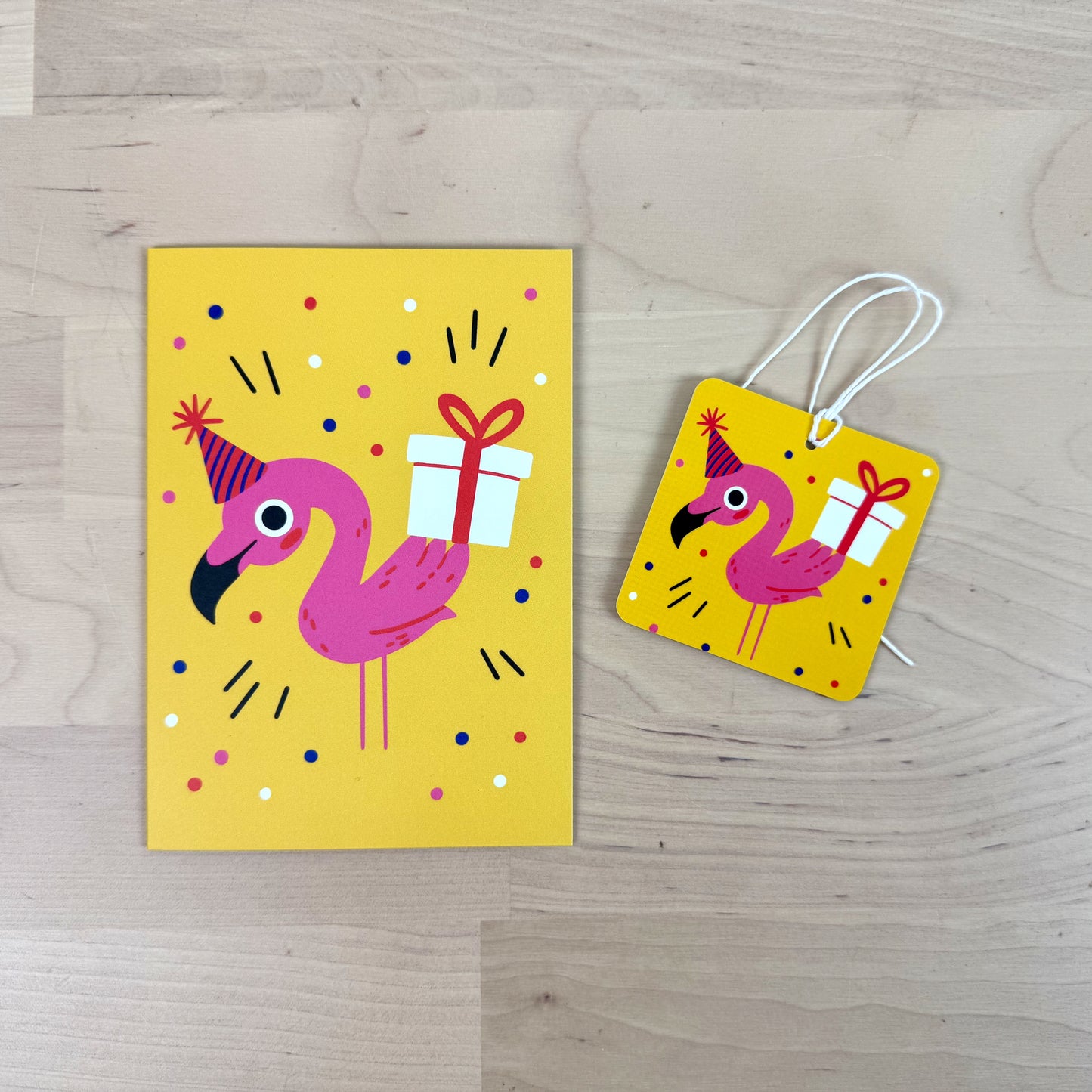 Party Animals set of four birthday greeting cards with matching reusable gift tags