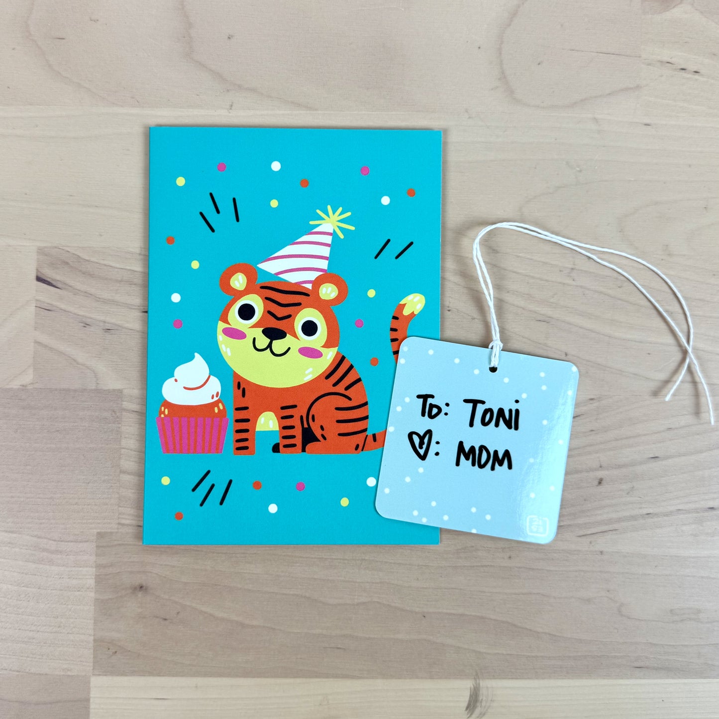 Party Animals set of four birthday greeting cards with matching reusable gift tags