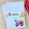 Stack of Jump Start! grumpy frog on a scooter notepads
