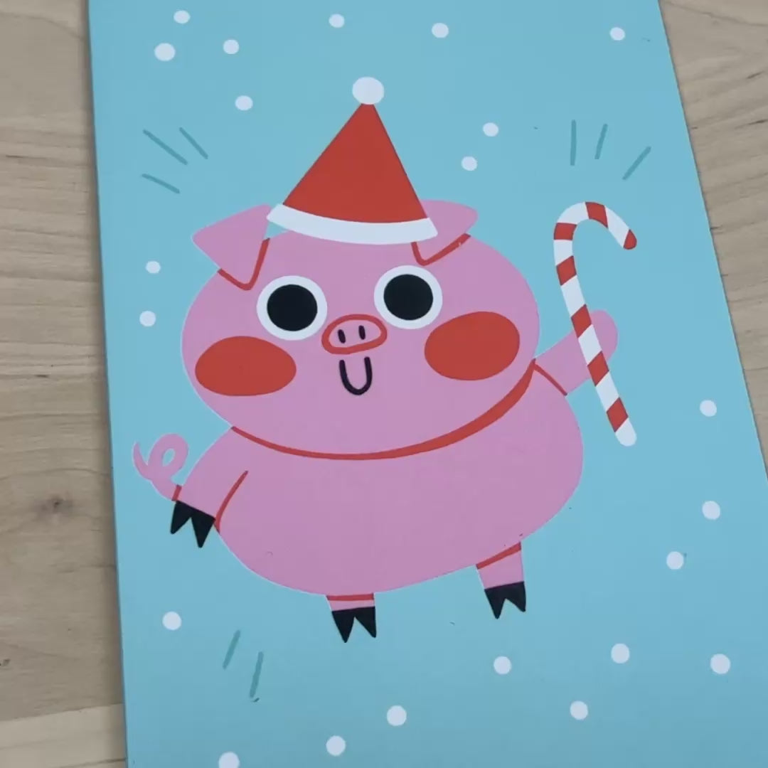 Holiday Party Animals set of four holiday greeting cards with matching reusable gift tags
