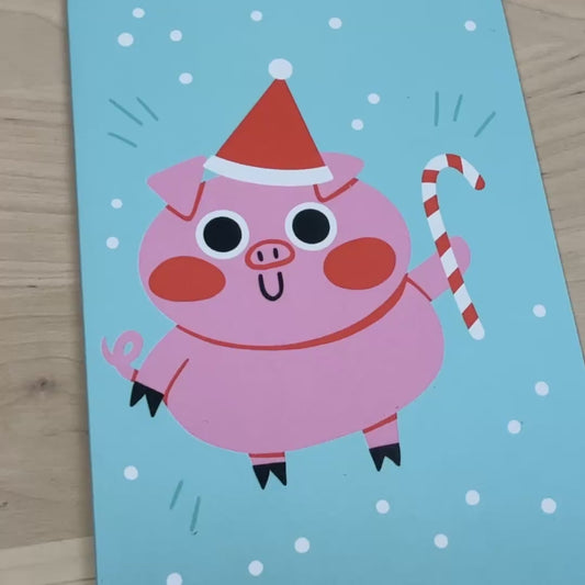 Holiday Party Animals set of four holiday greeting cards with matching reusable gift tags