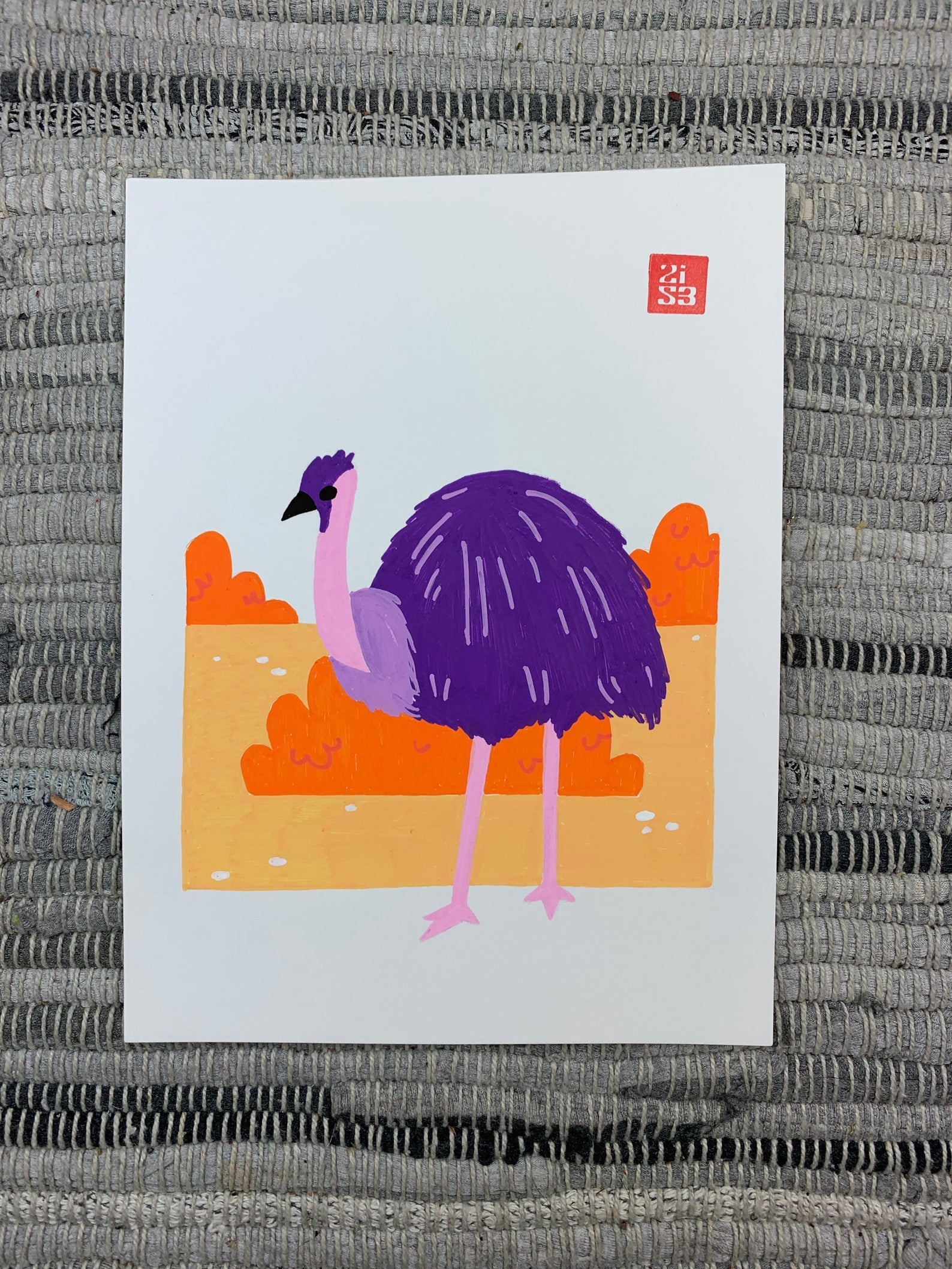 Original artwork of a large flightless bird called a Rhea.