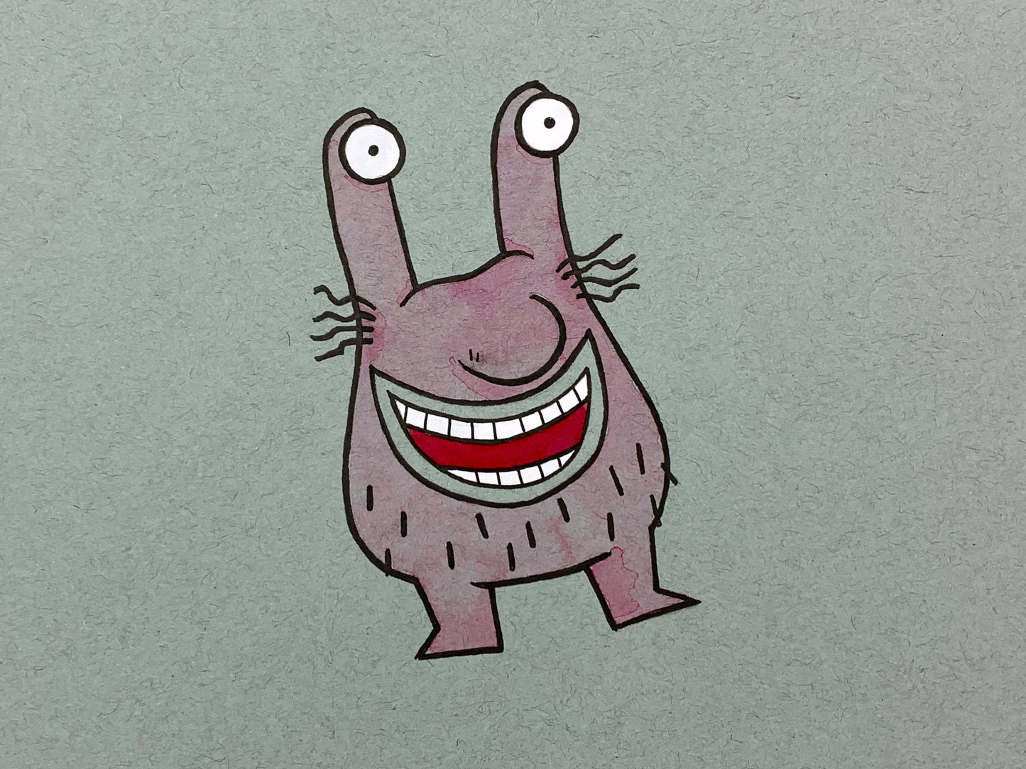 Illustration fan art of Krumm from Aaahh!!! Real Monsters” holding his eyes above his head. Made using ink, watercolor, and gouache.