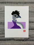 Original artwork of a fictitious bird based on a caricature of the artist Prince.