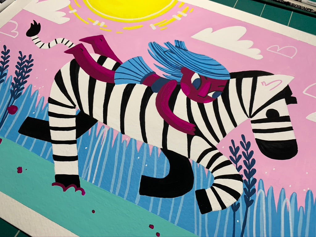 "Zebra Rider" Original Artwork | Gouache Painting