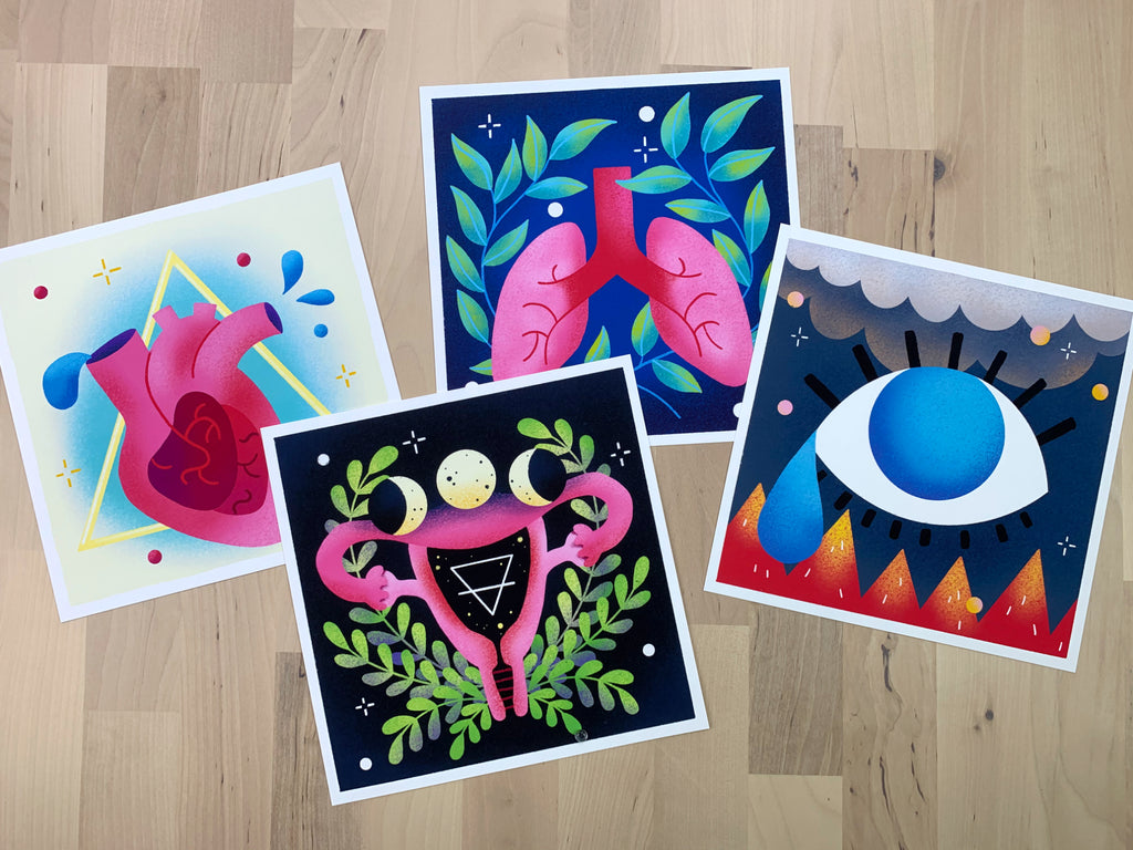 A photo of all four prints in this series.