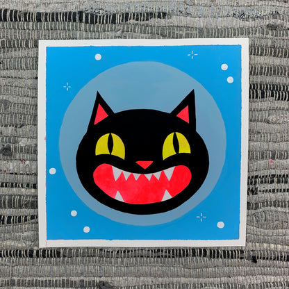 "Black Cat" Original Artwork | UV Reactive Gouache Painting