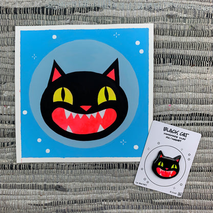 "Black Cat" Original Artwork | UV Reactive Gouache Painting
