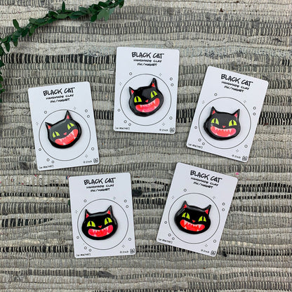 "Black Cat" Handmade Polymer Clay Pin/Magnet
