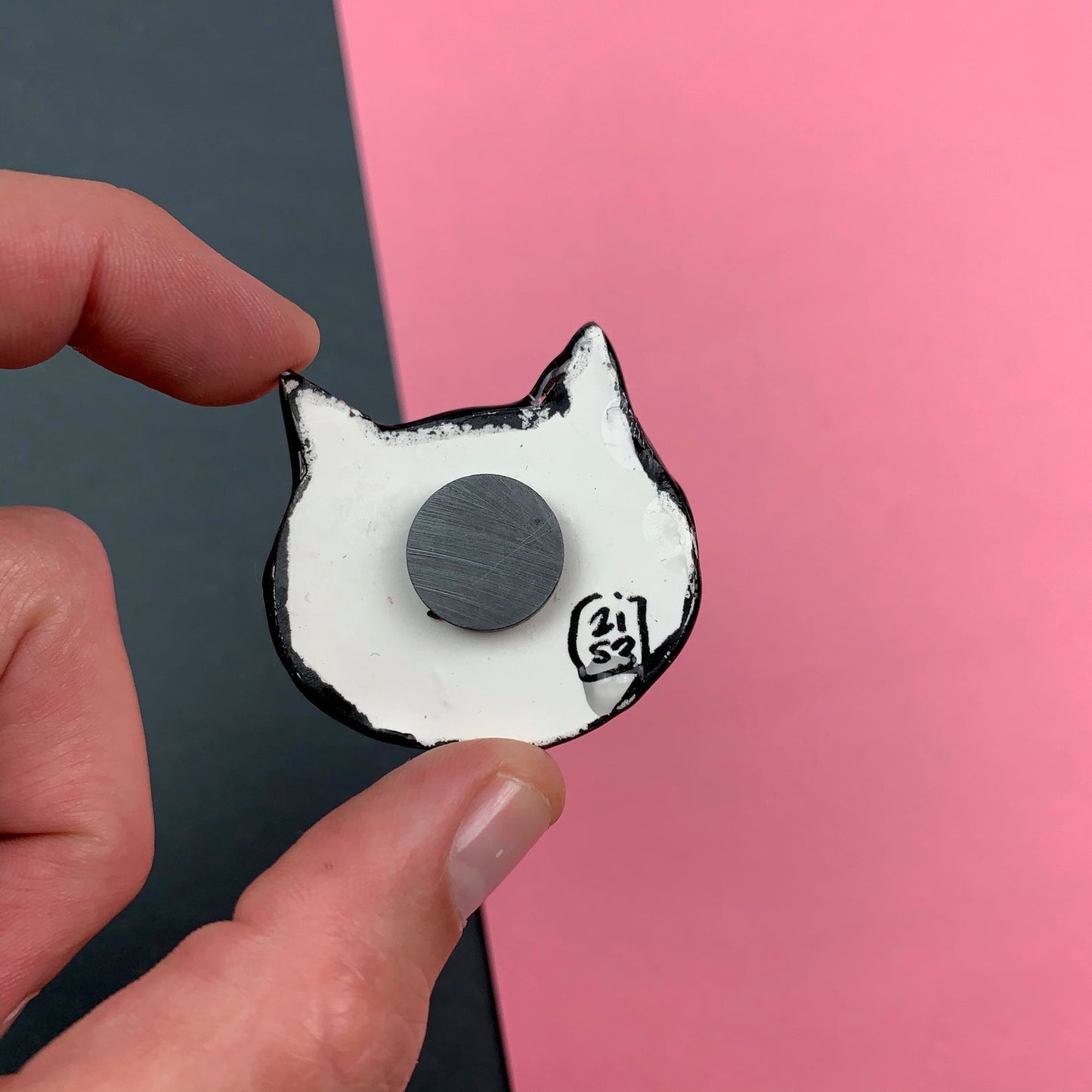 "Black Cat" Handmade Polymer Clay Pin/Magnet